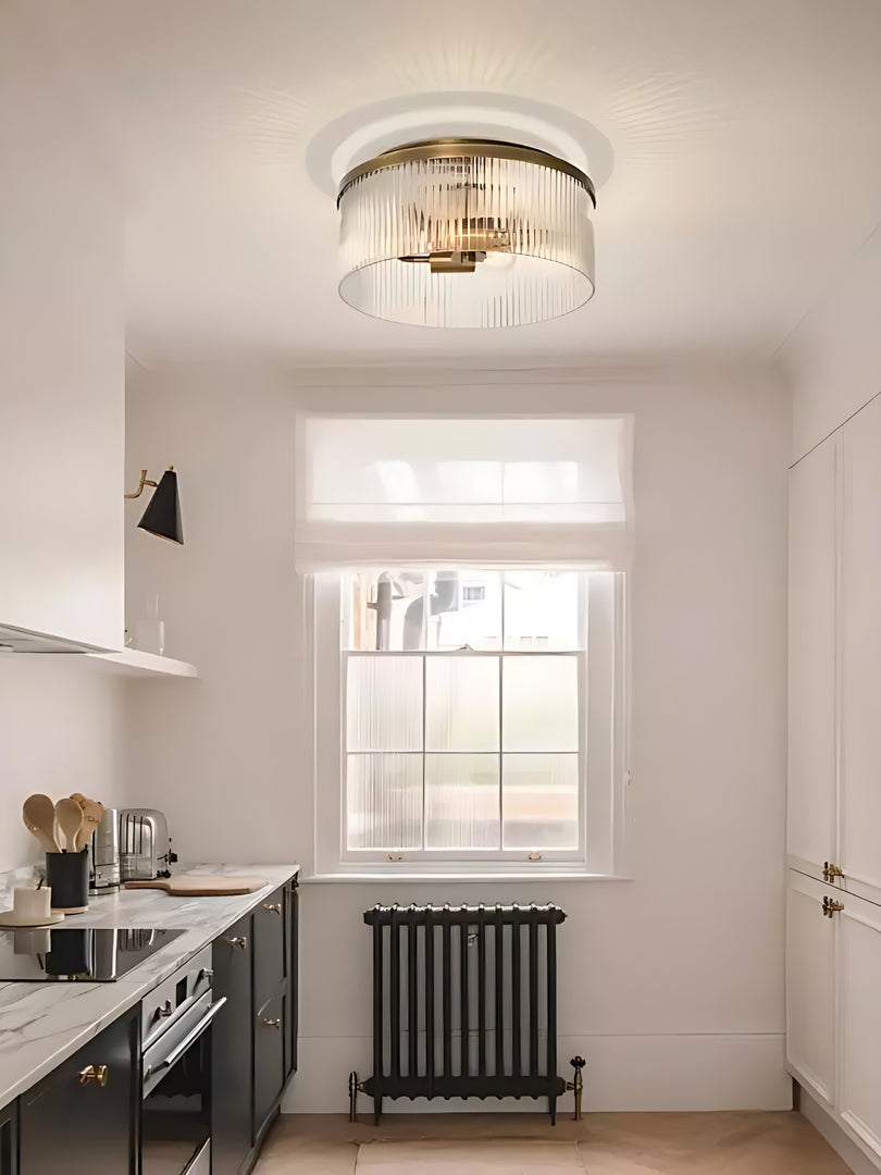 Plafonnier semi-encastré à nervures - Design encastré en verre avec finition dorée