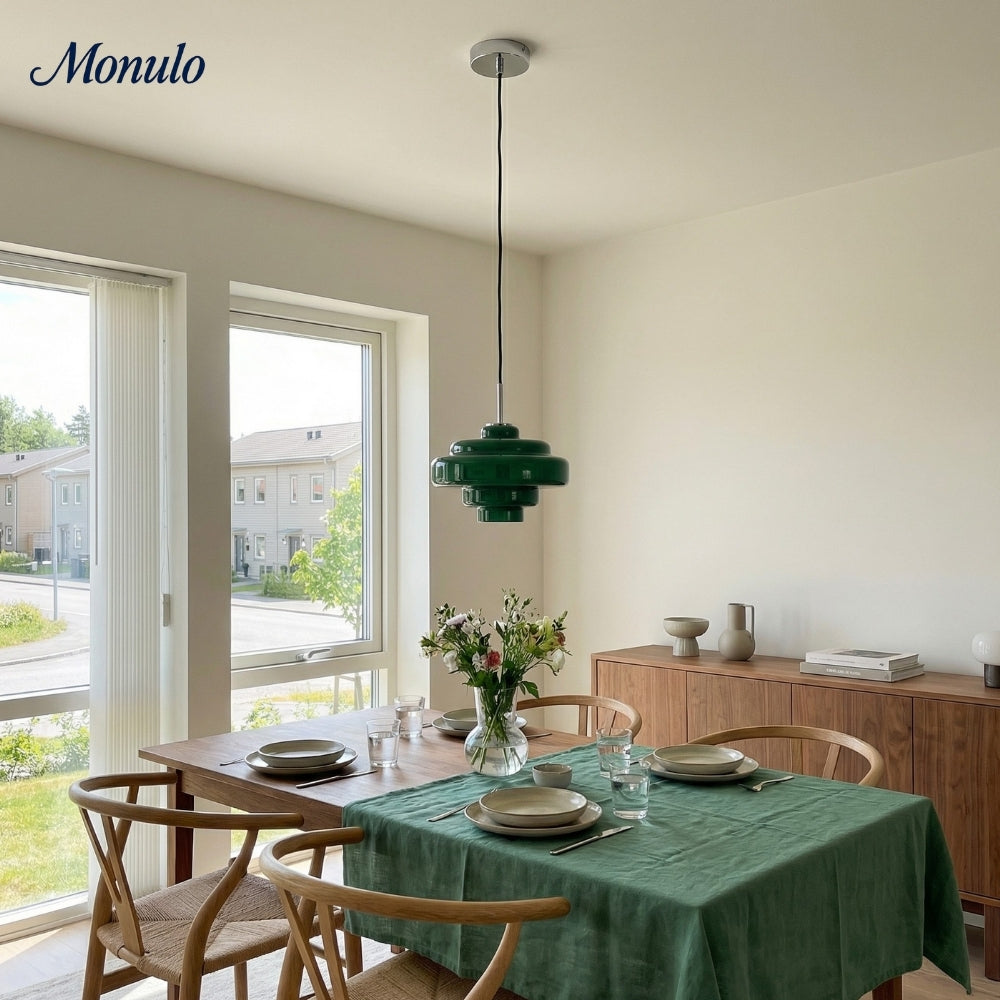 Lámpara colgante Koloro con pantalla de vidrio coloreado: moderna lámpara de suspensión ajustable para interiores.