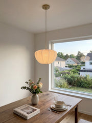 Lámpara colgante Blossine de lino con borde ondulado – Lámpara colgante rústica a moderna para cocina y comedor