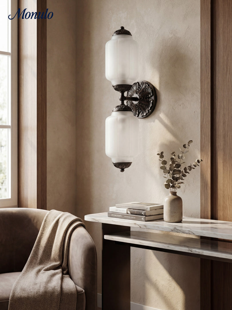 Applique murale horizontale Eloise en verre style lanterne américaine vintage