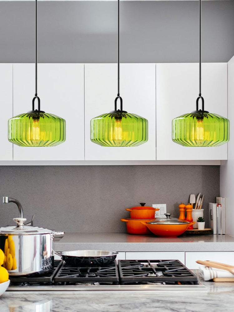 Gerippte Glaspendelleuchte - Vintage-Grün Glas Hängeleuchte mit modernem Reiz