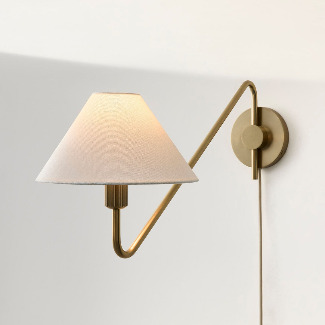 Aplique enchufable Diora con pantalla de lino - Brazo ajustable en bronce champán