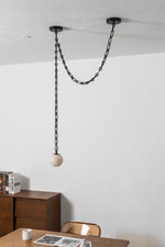 Load image into Gallery viewer, Black Metal Alabaster Globe Hardwired Chandelier