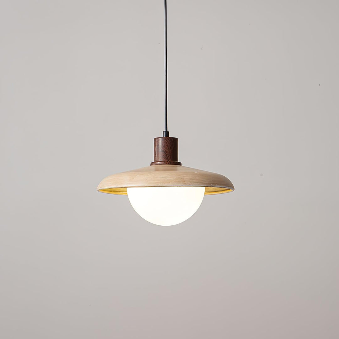 Wood-Tone Metal Glass Plug-In Pendant