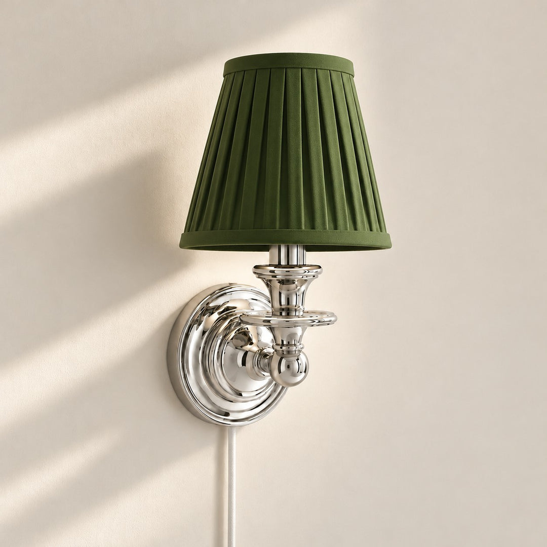 Rowan No-Wire Pleated Drum Shade Wall Sconce – Plug-In Fabric Wall Light