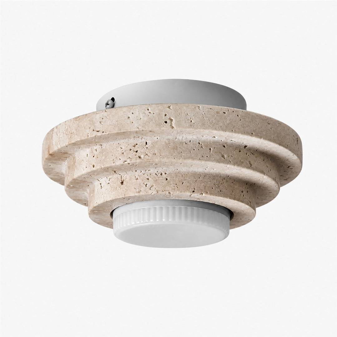 Layered Travertine Flush Mount Ceiling Light