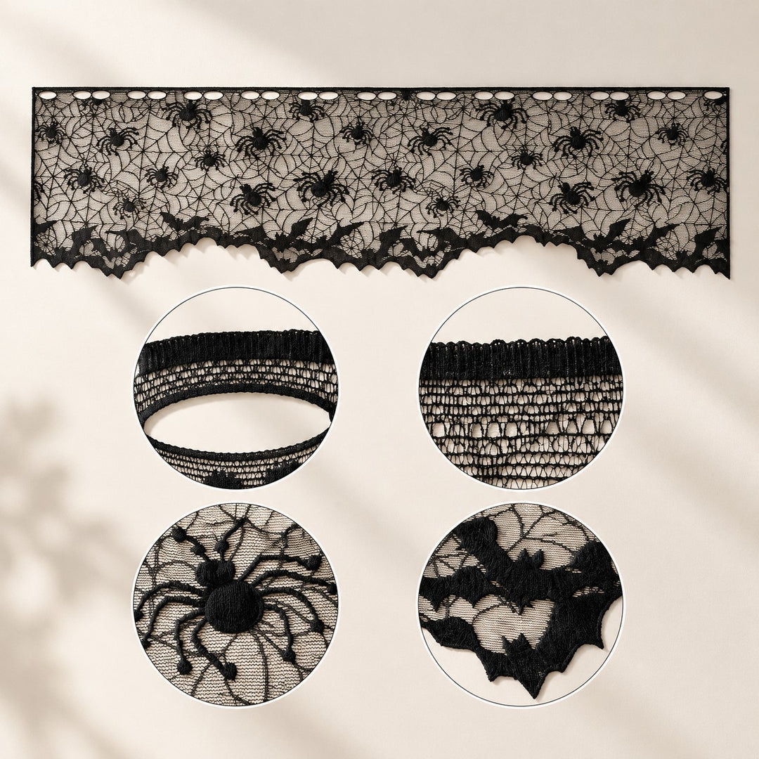 Halloween Black Lace Spider & Bat Lampshade Cover