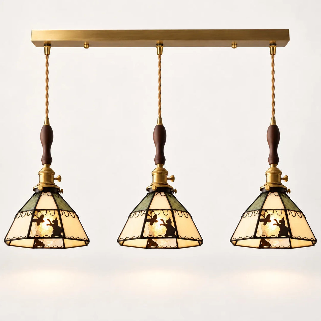 Cat and Butterfly Stained Glass Pendant Light