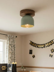 Metio Dome Scandinavian Oak Flush Mount Ceiling Light – Modern Minimalist Design for Living Room & Bedroom