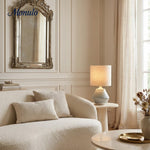 Bild in Gallery-Viewer laden, Ceruna Mehrgrößen Keramik-Tischlampe mit Wellenmuster – Gemischte Materialien mit Leinen-Schirm für Wohnzimmer