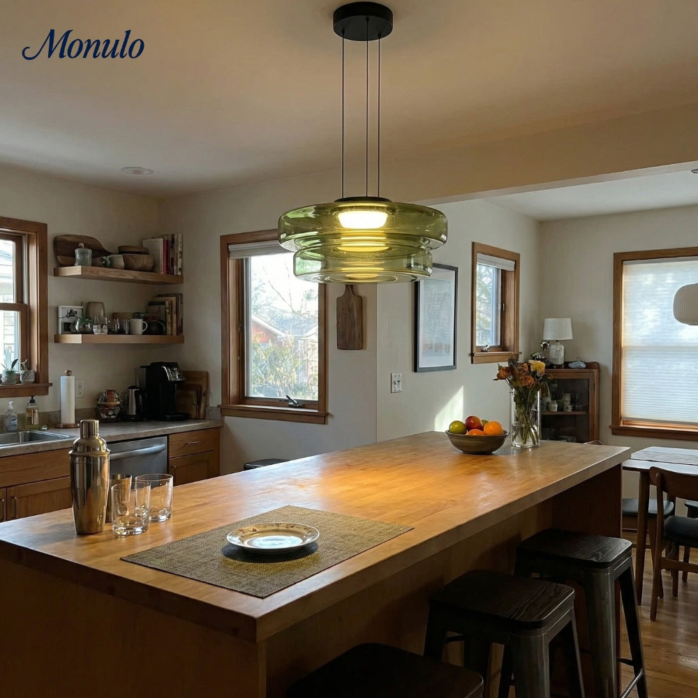 Lámpara colgante de vidrio con forma de disco apilado Verdoma Iluminación nórdica contemporánea para cocinas