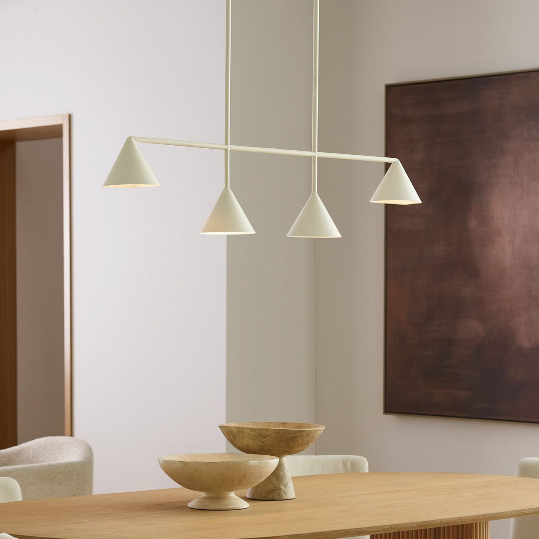 Lámpara de araña de metal con pantalla cónica Brivana: lámpara de comedor minimalista lineal