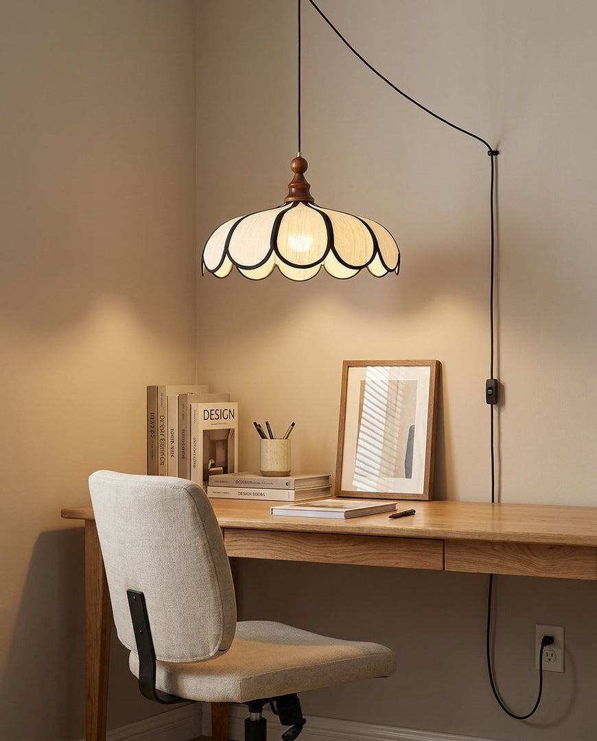 Scalloped Abaca Woven Plug-In Swag Pendant