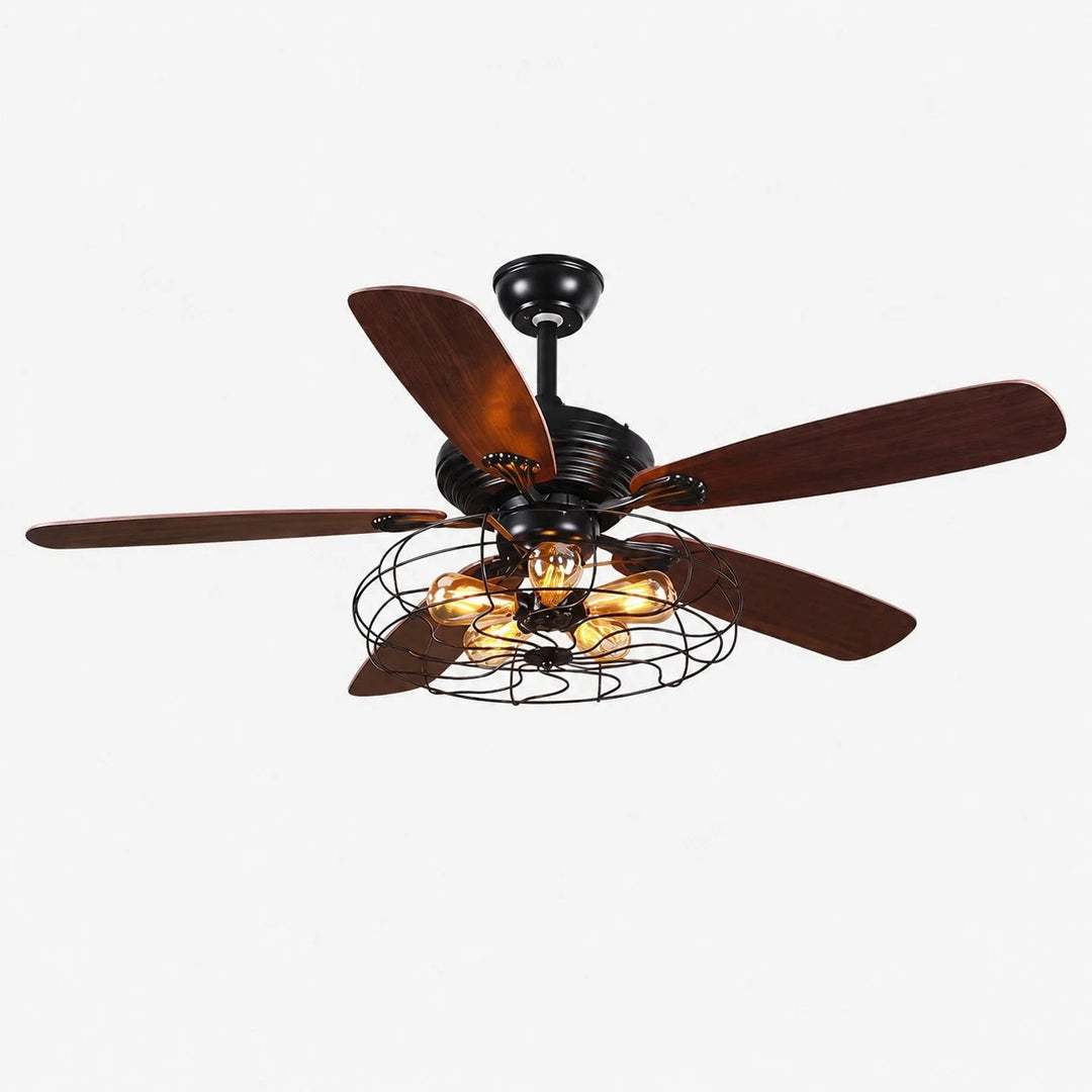 Black A style wood blade ceiling fan light, 122 cm / 48"