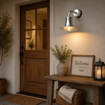 Charger l'image dans la visionneuse de galerie, Silver wall sconce installed beside a doorway with console table