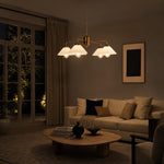 Load image into Gallery viewer, Five-light chandelier illuminating a warm evening living room
