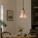 Cargar imagen en el visor de la Galería, Blush pink glass pendant light illuminated with a customer-supplied bulb