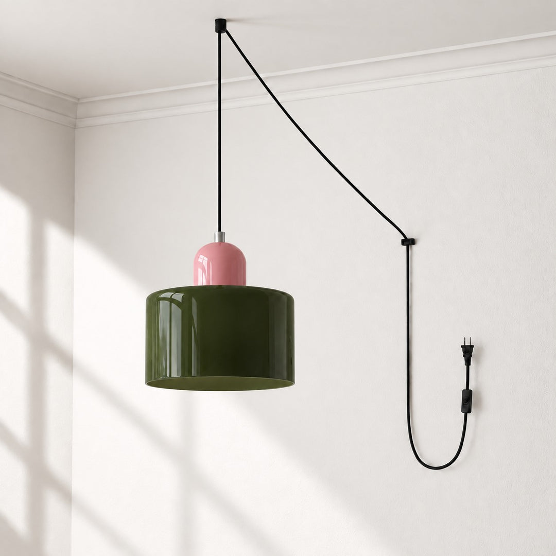 Mid‑Century Macaron Plug‑in Swag Pendant Light - Colorful Shade Hanging Lamp for Home Decor