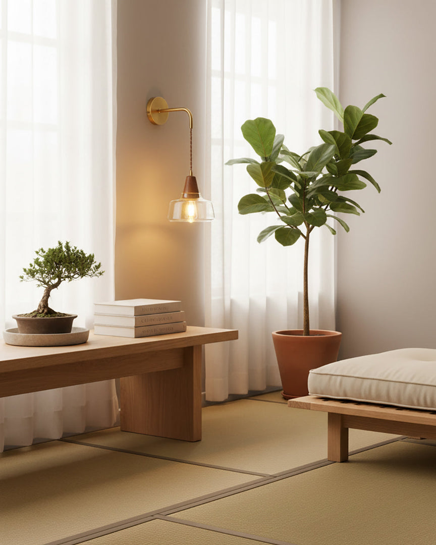Clear Bell Glass and Brass Plug-In Wall Lamp product view