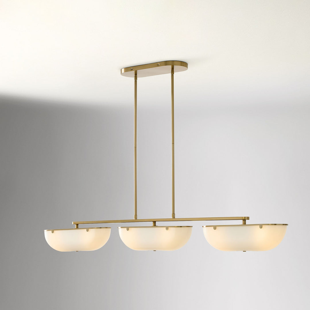 Ferosa Brass Glass Linear Chandelier – 3 Light Milk Glass Dining Lighting