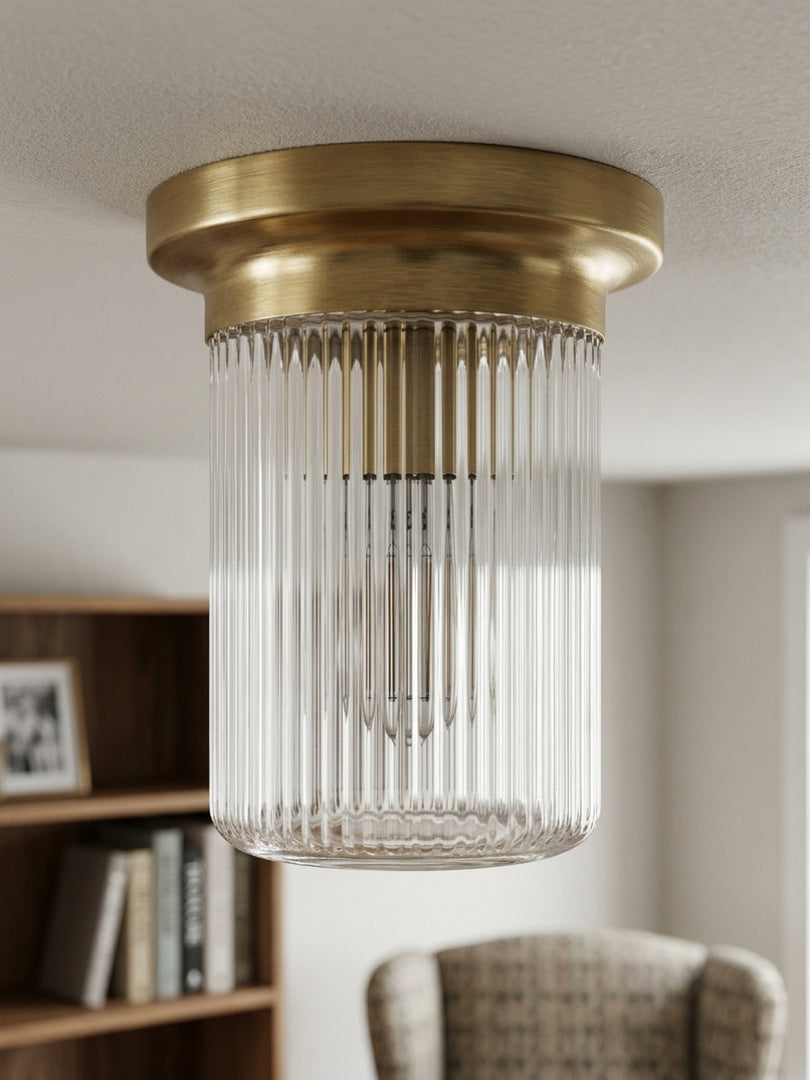 Rivora Strukturierte gerippte Glas-Deckenleuchte — Elegante flache Leuchte für Eingangsbereiche