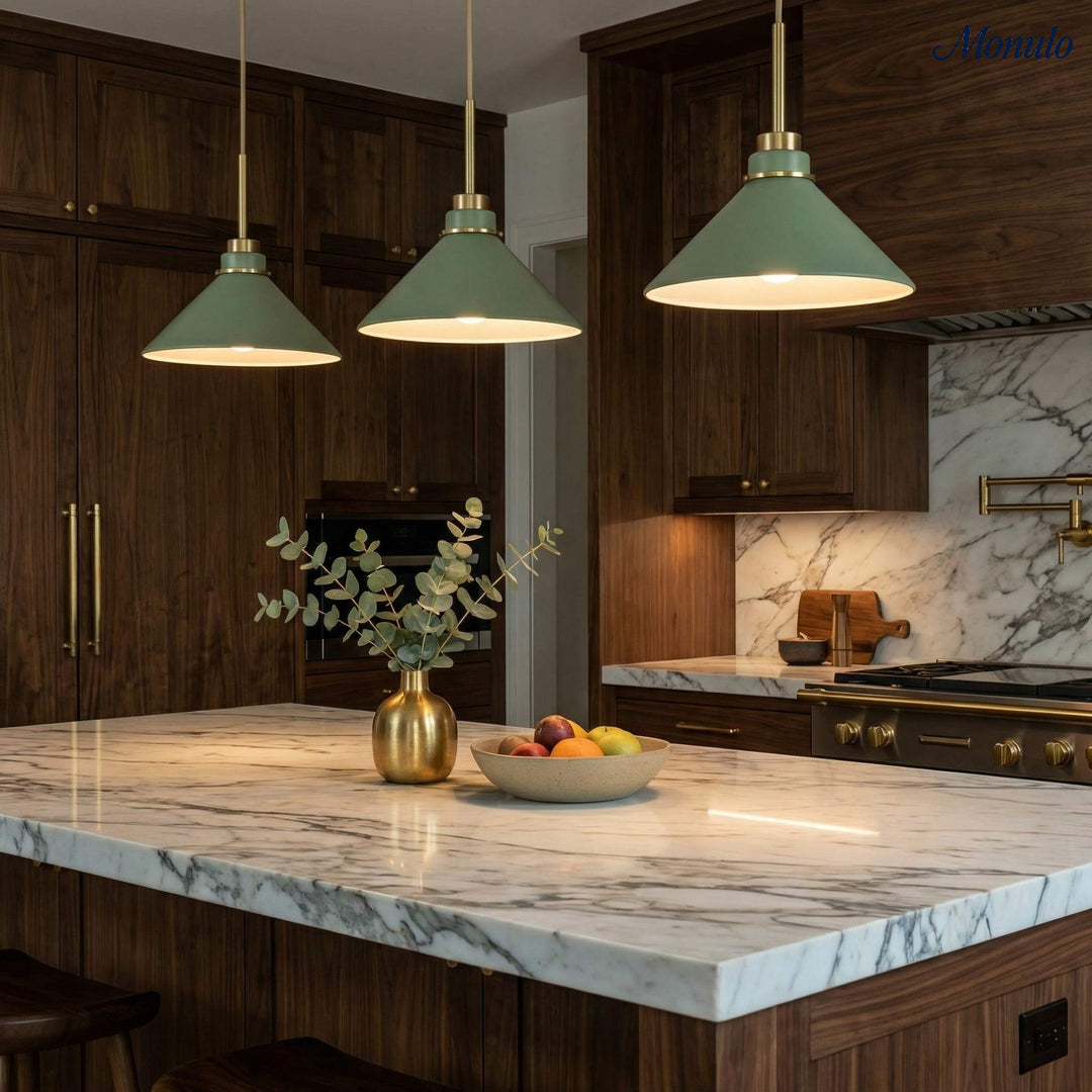 Lámpara colgante cónica Aurenza de estilo rústico moderno: iluminación regulable para cocina y entrada.