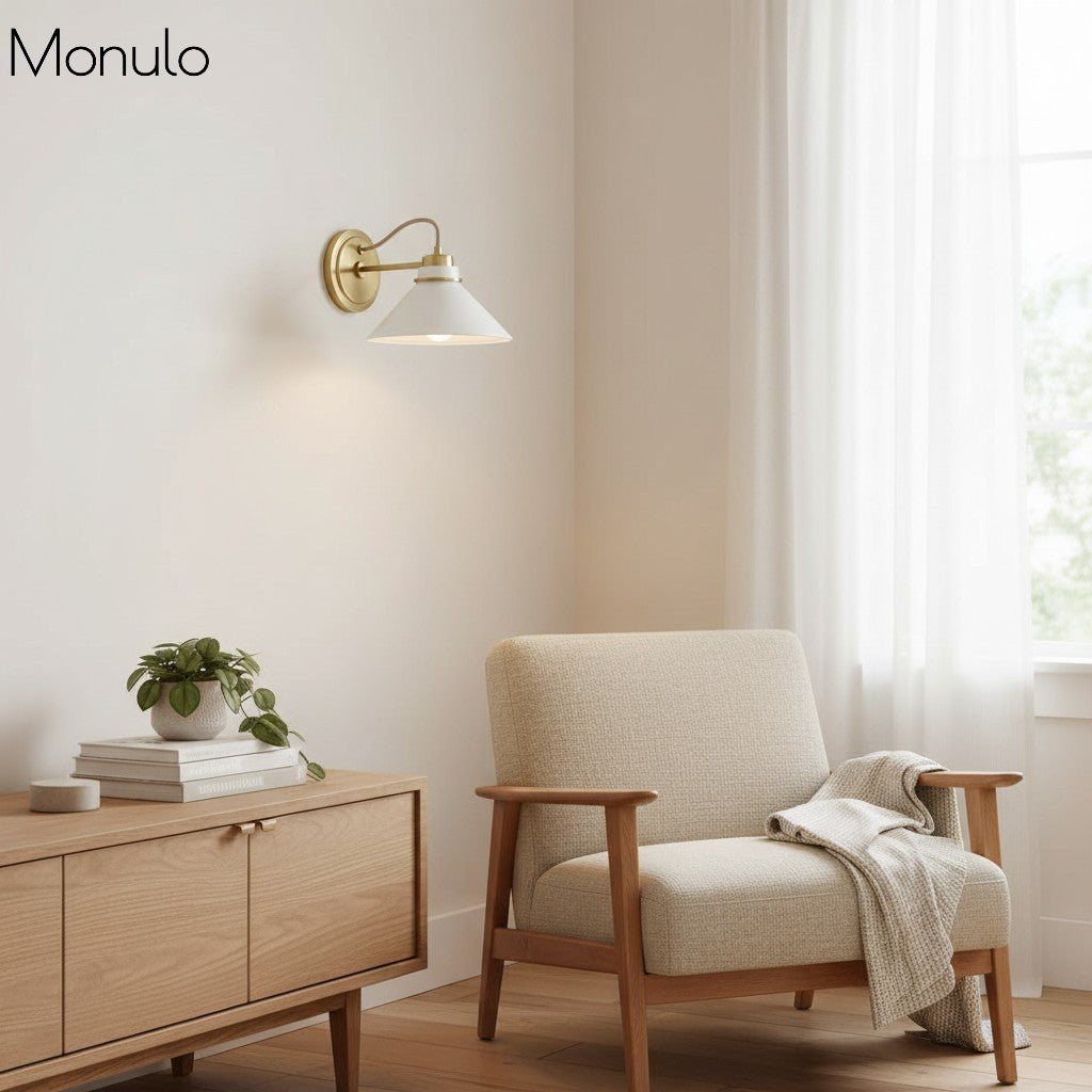 Aurenza Curved Arm Globe Wall Sconce – Modern Industrial Wall Lamp for Bathroom, Bedroom, and Hallway