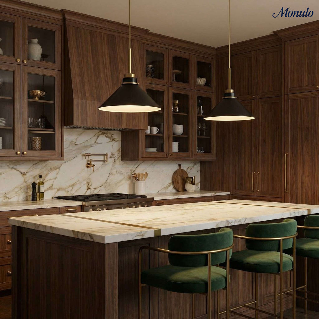 Lámpara colgante cónica Aurenza de estilo rústico moderno: iluminación regulable para cocina y entrada.