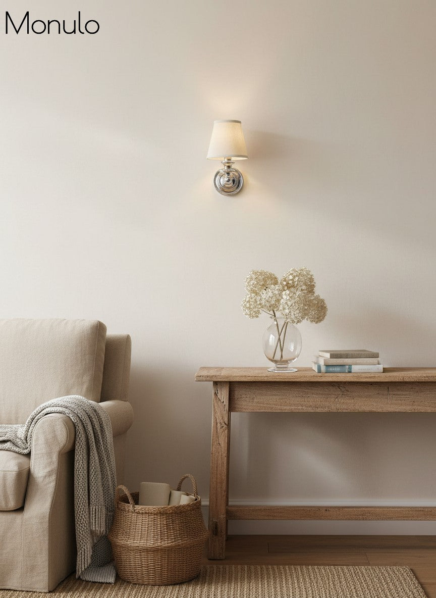 Rowan Drum Shade Wall Sconce – Fabric Sconce Light for Cozy Cottage Lighting