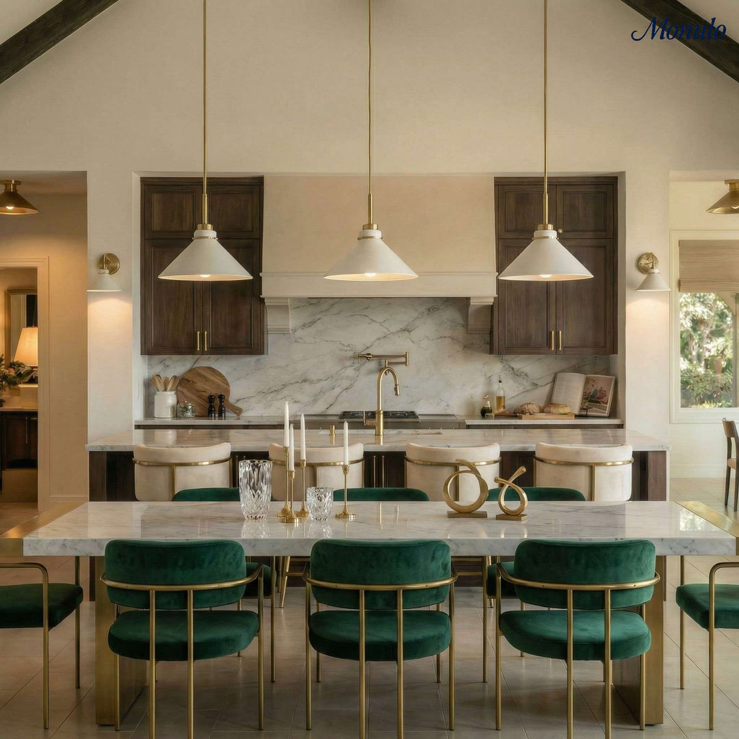 Lámpara colgante cónica Aurenza de estilo rústico moderno: iluminación regulable para cocina y entrada.