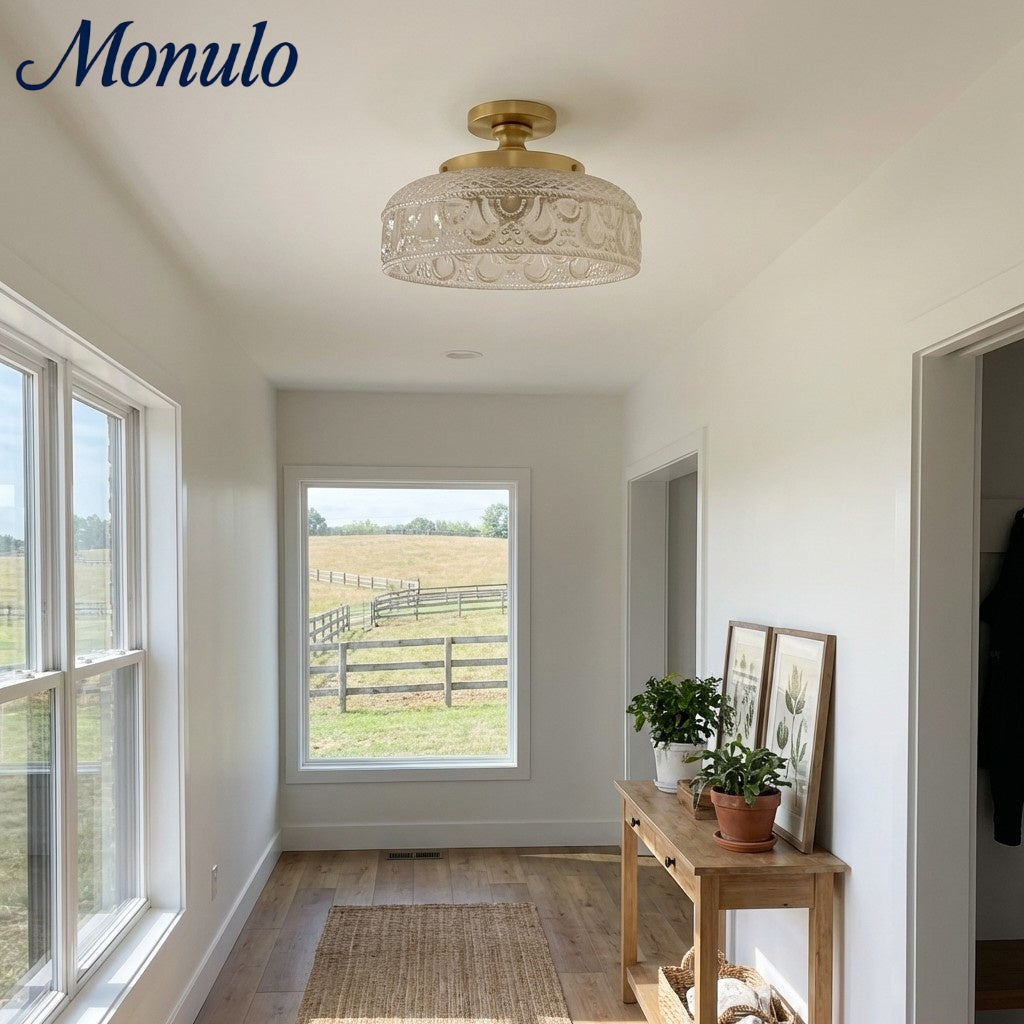 Lámpara de techo Verdoma de vidrio ondulado y metal – Diseño minimalista para dormitorio y pasillo