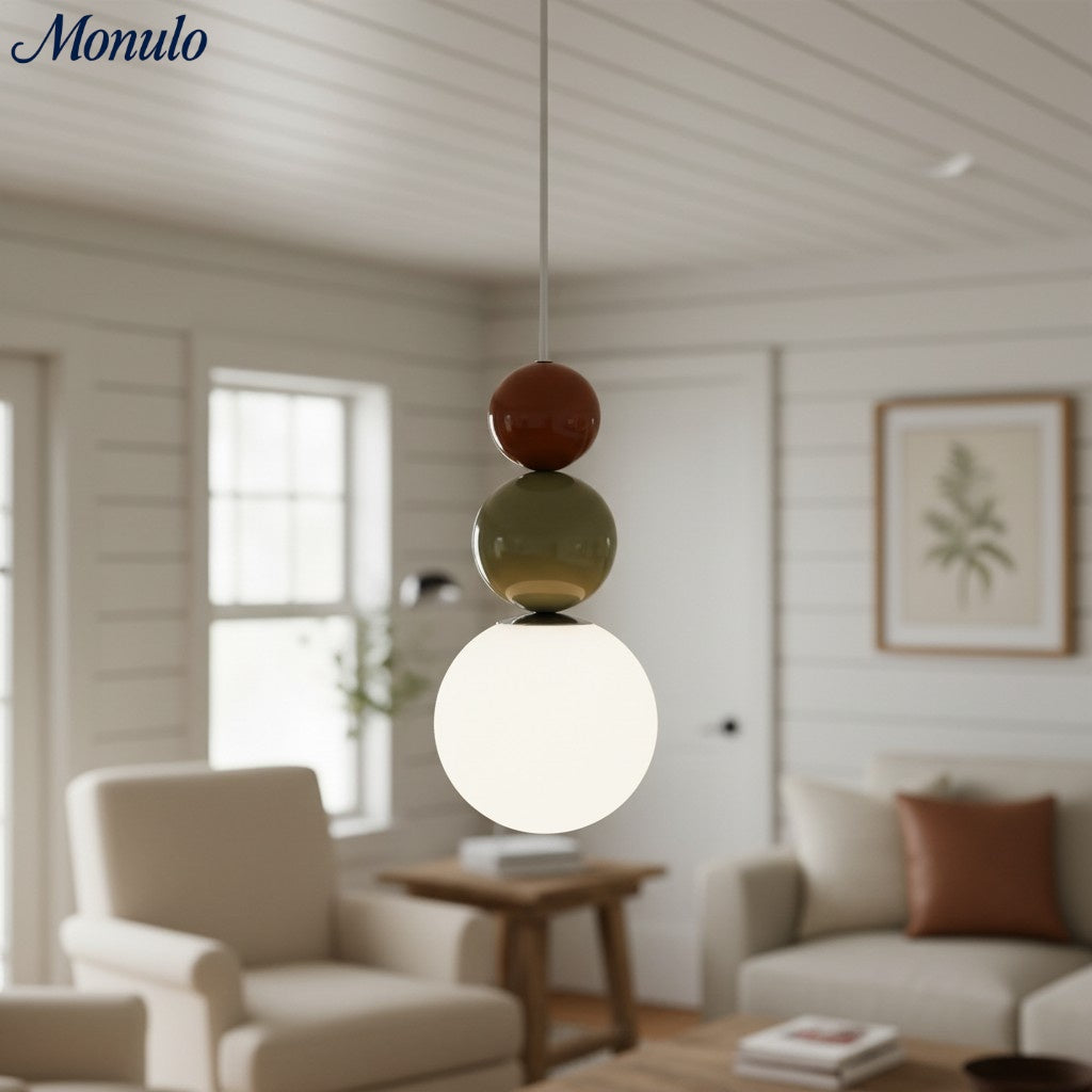 Lámpara colgante moderna Verdoma con esfera triple de vidrio brillante, estilo minimalista para comedores y salas de estar