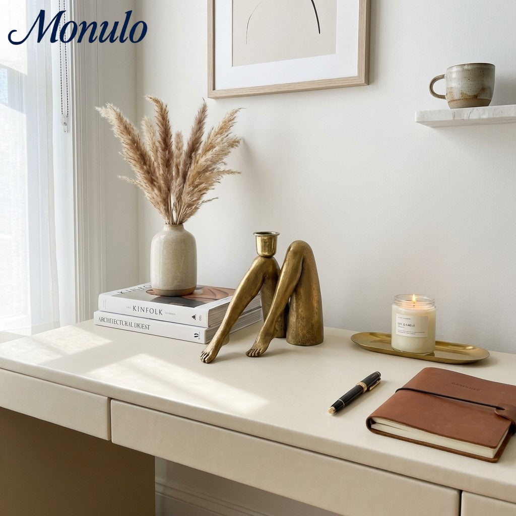 Base de vela dorada escultórica Kickra - Decoración para comedor y sala