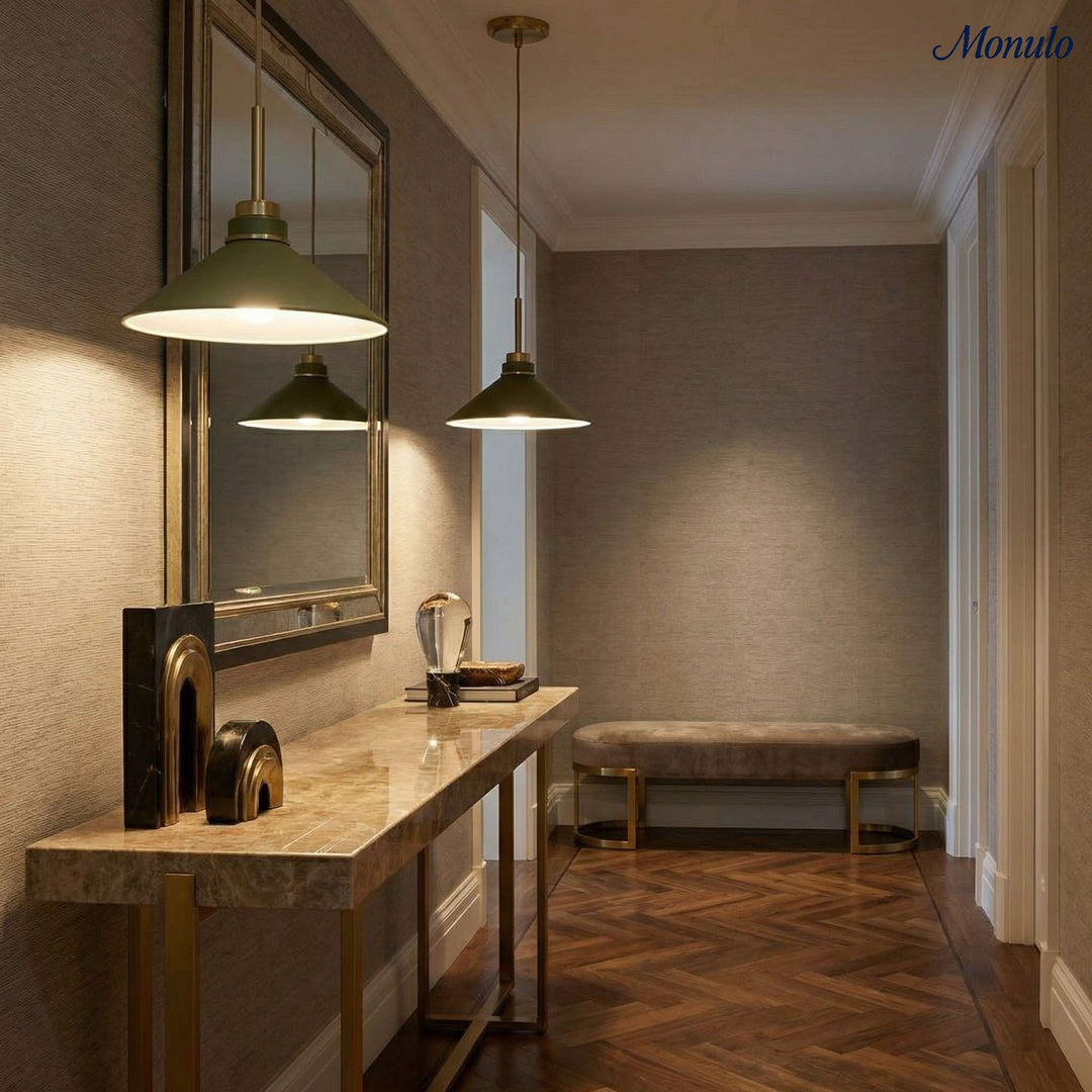 Lámpara colgante cónica Aurenza de estilo rústico moderno: iluminación regulable para cocina y entrada.