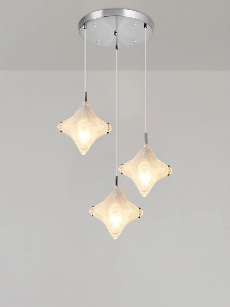 Art Deco Stern Treppenpendelleuchte – Mattglas Hängeleuchte – Astris Altair