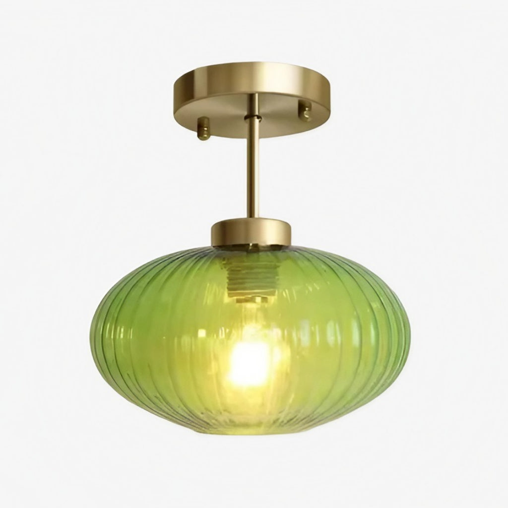 Verdoma Textured Ribbed Glass Flush Ceiling Light Farmhouse Style for Dining and Hallways