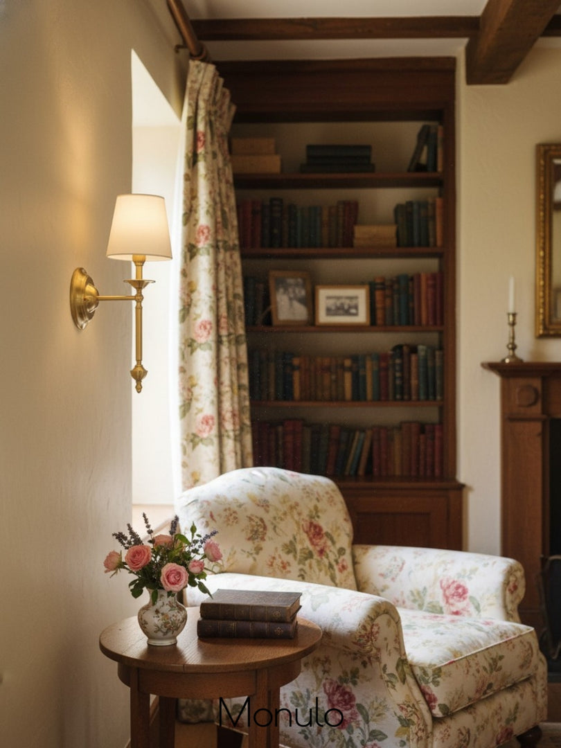 Rowan Fabric Shade Wall Sconce in Antique Copper - Vintage Luxury Light for Interiors