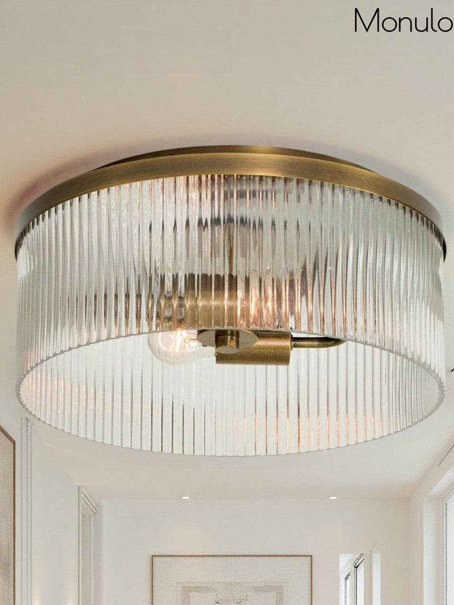 Bravira Elegant Ribbed Glass Flush-Mount Ceiling Light – Modern Low-Profile Fixture for Bedroom