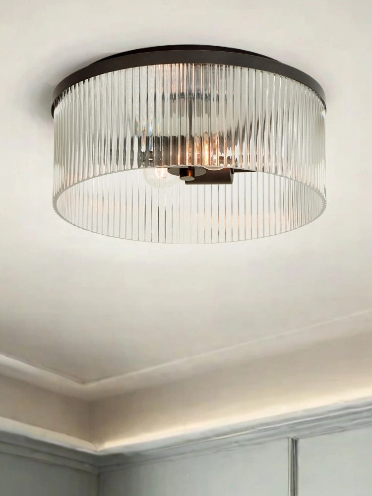 Plafonnier semi-encastré à nervures - Design encastré en verre avec finition dorée
