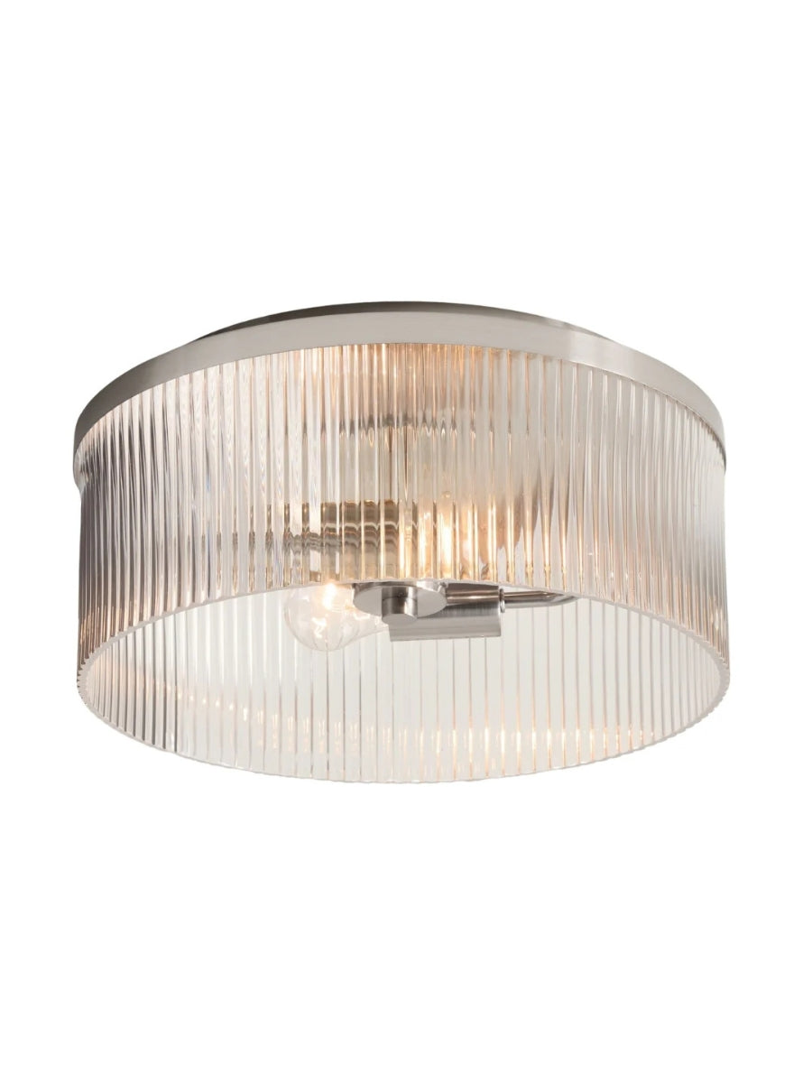 Bravira Elegant Ribbed Glass Flush-Mount Ceiling Light – Modern Low-Profile Fixture for Bedroom