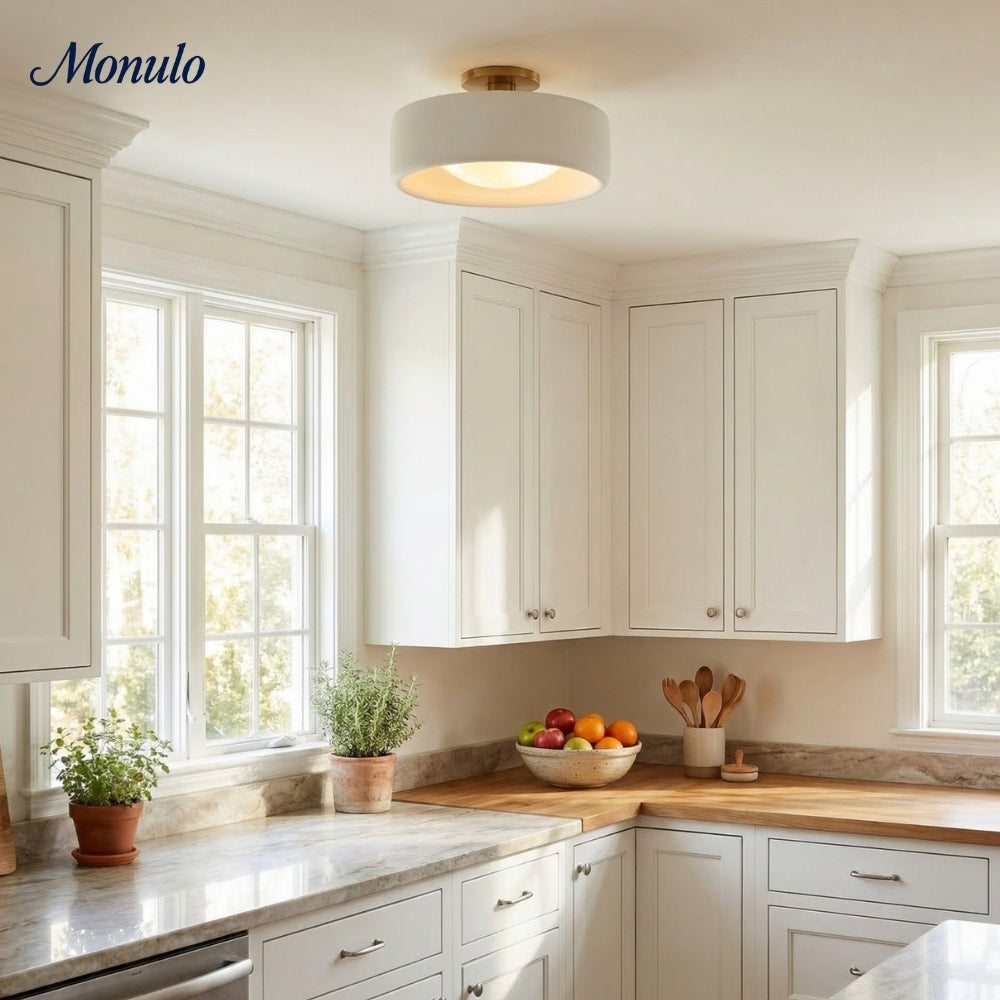 Lámpara de techo empotrada de porcelana contemporánea Cerova: iluminación ambiental suave para pasillos y oficinas.