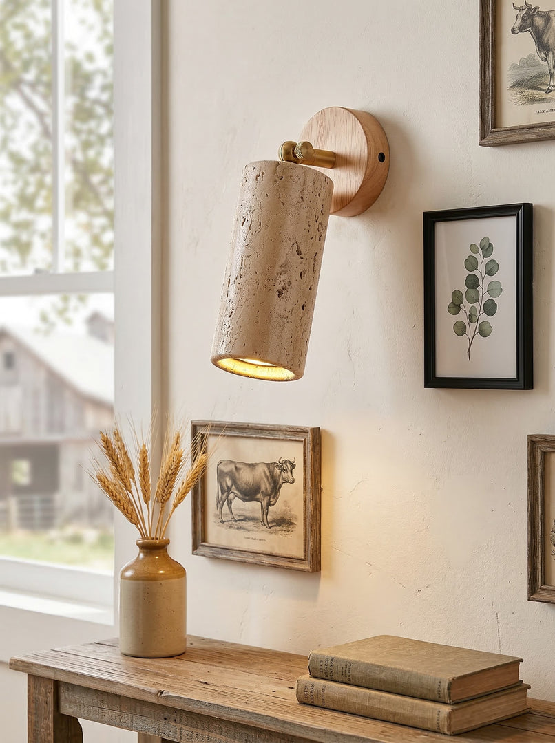 Aplique de pared cilíndrico de travertino