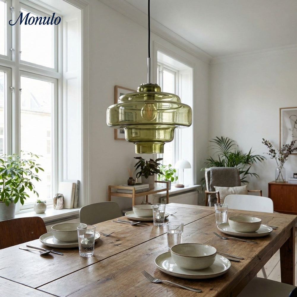 Lámpara colgante Koloro con pantalla de vidrio coloreado: moderna lámpara de suspensión ajustable para interiores.