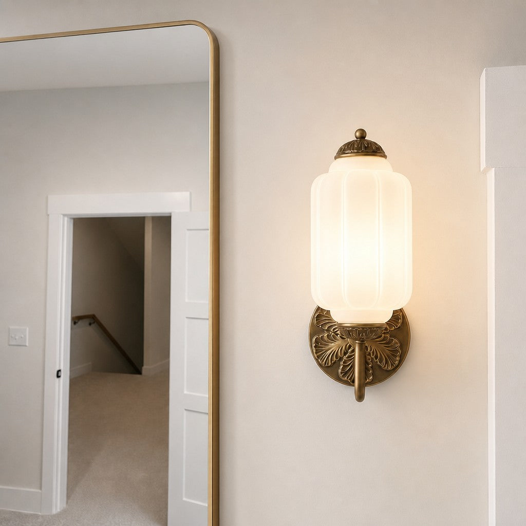 Eloise Vintage Scalloped Milk Glass Wall Sconce - Modern Accent Lighting for Bathroom and Bedroom