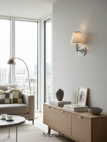 Load image into Gallery viewer, Kalvora Drum Shade Wall Sconce – Fabric Sconce Light for Cozy Cottage Lighting
