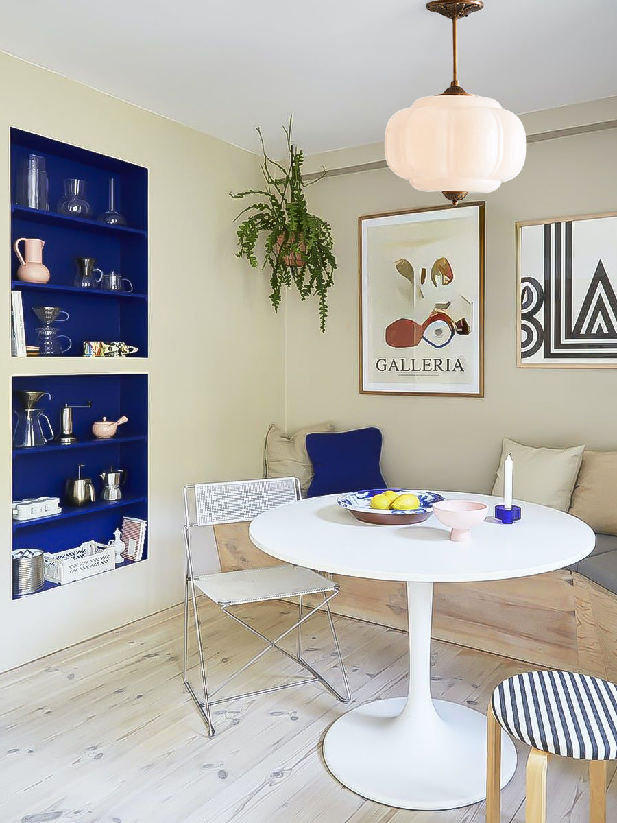 Vintage Milk Glass Semi Flush Mount Eloise Pendant Light