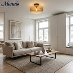 Cargar imagen en el visor de la Galería, Lámpara de techo de vidrio ámbar estriado Amberflow Retro – Montaje empotrado redondo para pasillos y entradas