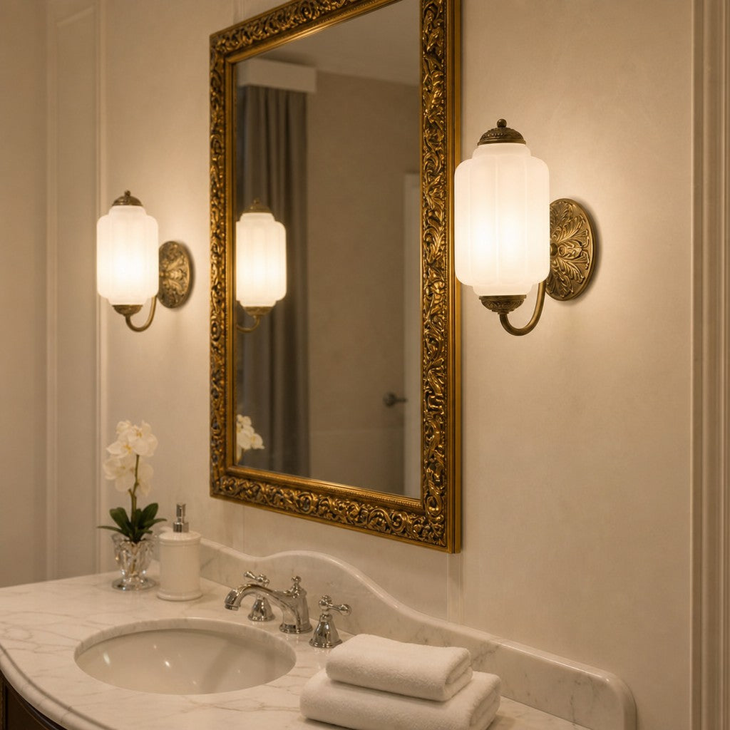 Eloise Vintage Scalloped Milk Glass Wall Sconce - Modern Accent Lighting for Bathroom and Bedroom