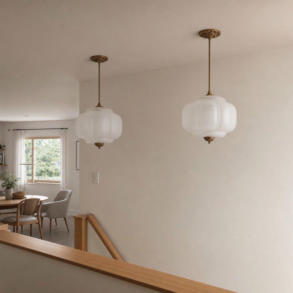 Eloise Scallop Vintage Milk Glass Semi-Flush Mount Pendant Light