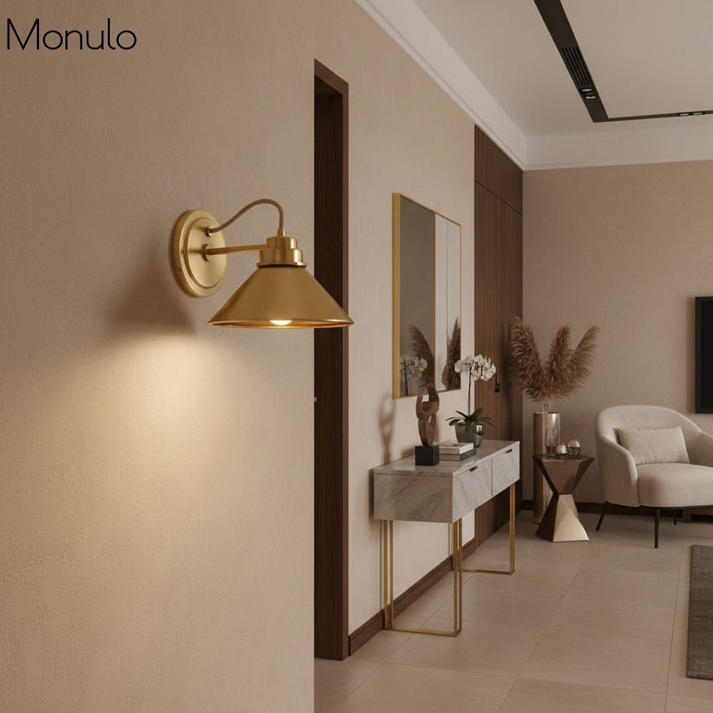 Aurenza Curved Arm Globe Wall Sconce – Modern Industrial Wall Lamp for Bathroom, Bedroom, and Hallway